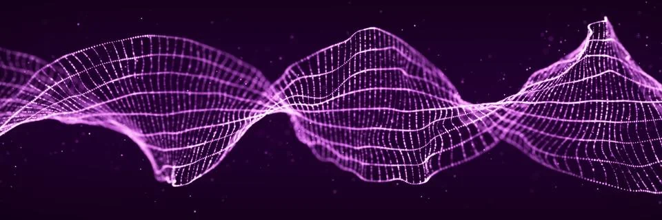 Futuristic dynamic swirling digital wave. Abstract nanotechnology flow. Sci.. Stock Illustration