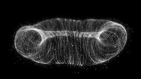 Futuristic dynamic wireframe torus on a black background. The flow of scien.. Stock Illustration