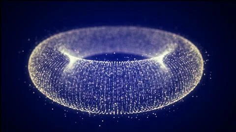 Futuristic dynamic wireframe torus on a blue background. The flow of scient.. Stock Illustration
