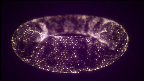 Futuristic dynamic wireframe torus on a purple background. The flow of scie.. Stock Illustration