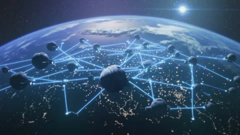 Futuristic Earth with Asteroids Connected by Bright Lines 動画素材 319589451