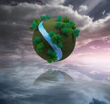Futuristic earth floating in air Stock Illustration