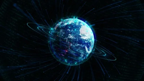 Futuristic Earth Globe with Satellite Data Communication Network Stock Footage 341366520