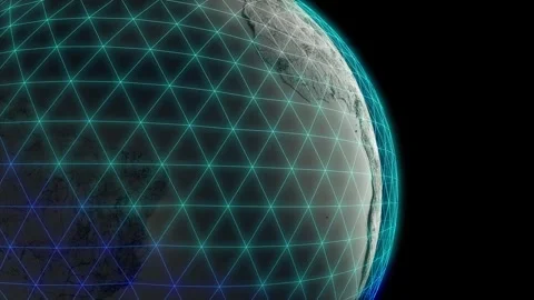 Futuristic Earth Network Connectivity and Global Telecom Satellite Loop Stock Footage 335557002