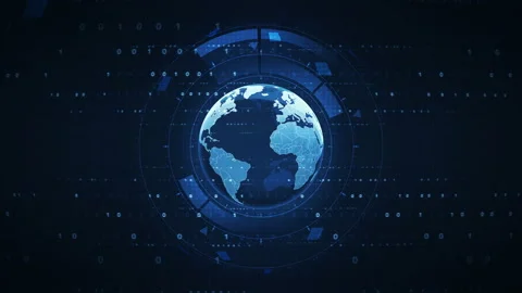 Futuristic Earth Planet Globe World Hud Digital Data Processing with Binary Code Stock-Footage 115716896