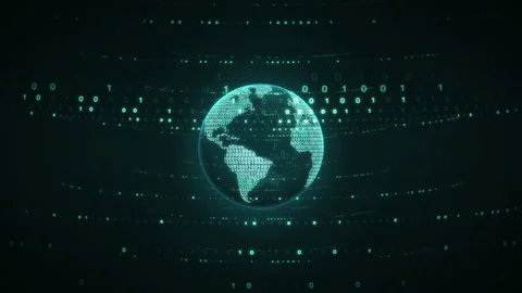 Futuristic Earth Planet Globe World with Binary Code Animation Video stock 117351222