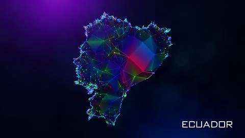 Futuristic Ecuador Map Polygonal Connected Lines And Dots Network Wireframe  Stockillustratie