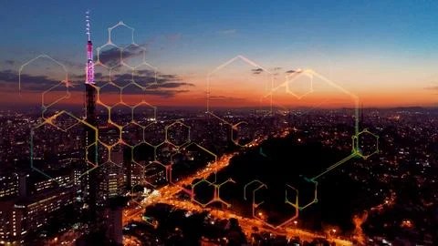Futuristic effect. Smart city graphic. Cyber technology Stock Photos