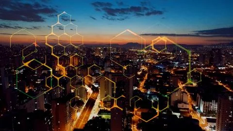 Futuristic effect. Smart city graphic. Cyber technology Stock Photos