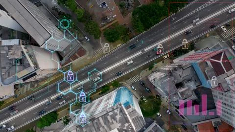 Futuristic effect. Smart city graphic. Cyber technology Stock Photos