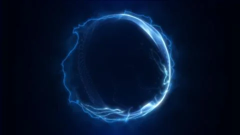 Futuristic electric blue sphere made of fine digital particles and plasma wav Stock Illustration