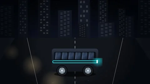 Futuristic electric bus driving along road at night with glowing energy bar.. Stock Footage 346716095