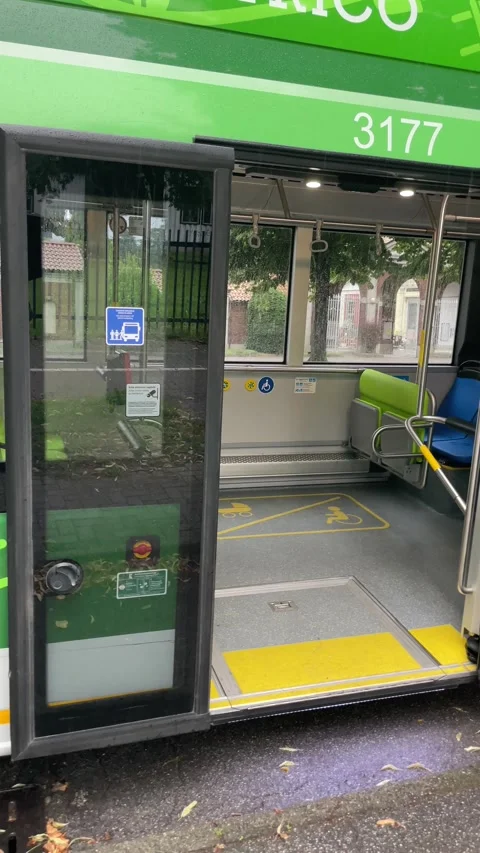 Futuristic Electric Bus at Empty City Bus Stop Stock Footage 316174717