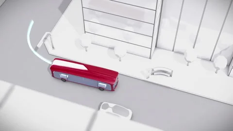 Futuristic Electric Bus in Motion Through a Smart City Stock Footage 293141806