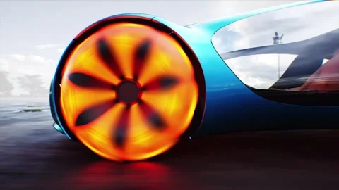 Futuristic electric car very fast driving on desert stone highway. Stock-Footage 304692129