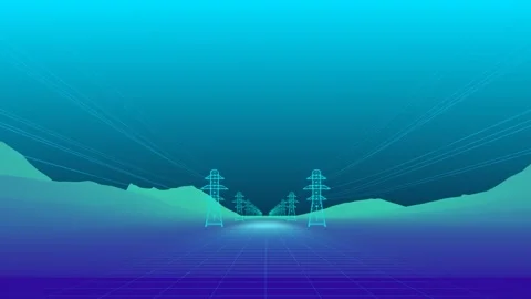 Futuristic Electric Grid Towers in Digital Landscape with Blue Gradient Color 스톡 동영상 341922180