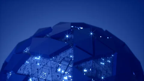 Futuristic electronic blue sphere seamless loop 3D render animation Stock Footage 136107215
