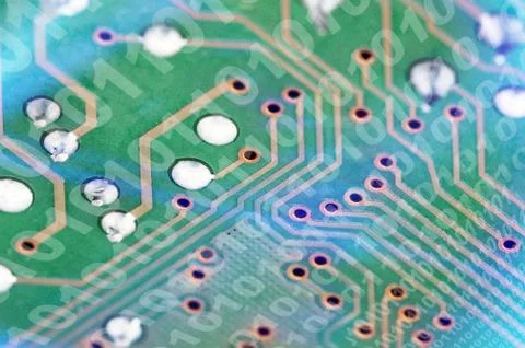 Futuristic electronic circuit board with binary code. Network and big data 库存照片