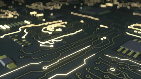 Futuristic electronic PCB Printed circuit board loopable 3D render animation Stock Footage
