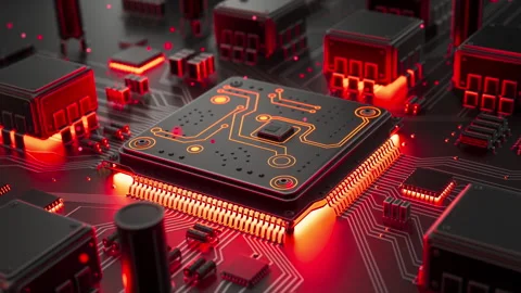 Futuristic electronic processor with glowing circuitry Stock Footage 336447769