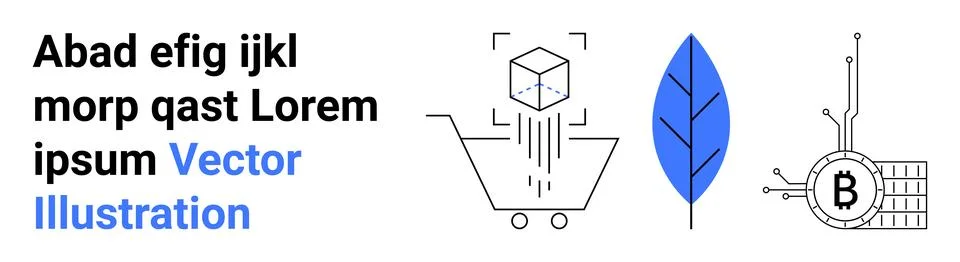Futuristic Elements Blockchain Tech, Shopping Cart, Leaf, and Blockchain Symb Stock Illustration