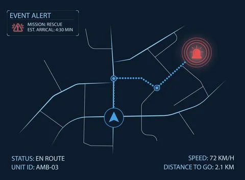 Futuristic emergency dispatch interface digital city map with a GPS navigat.. イラスト素材