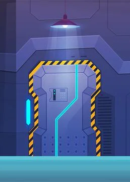 Futuristic empty dark lobby with sliding doors and lifts code for manual non Stock Illustration