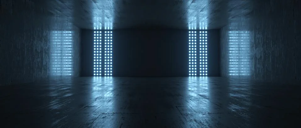 Futuristic empty dark room with light and reflection background. 3D rendering. 스톡 일러스트