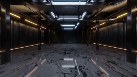 Futuristic empty parking garage or basement with neon lights and marble flo.. Vídeos de archivo 332315197