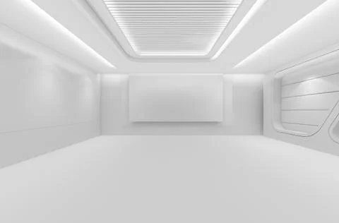 Futuristic empty room, 3d render interior design, white mock up illustration Stock Illustration