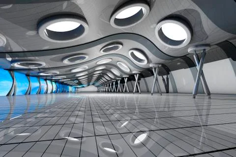 Futuristic empty room with skylights, 3D Rendering Stock Illustration