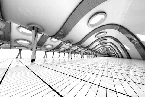 Futuristic empty rooum with skylights, 3D Rendering Stock Illustration