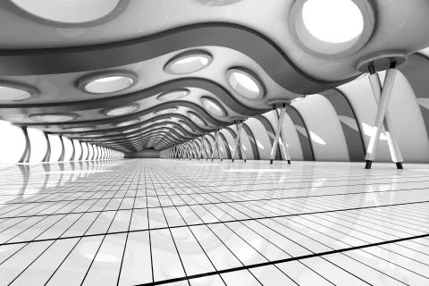 Futuristic empty rooum with skylights, 3D Rendering Stock Illustration