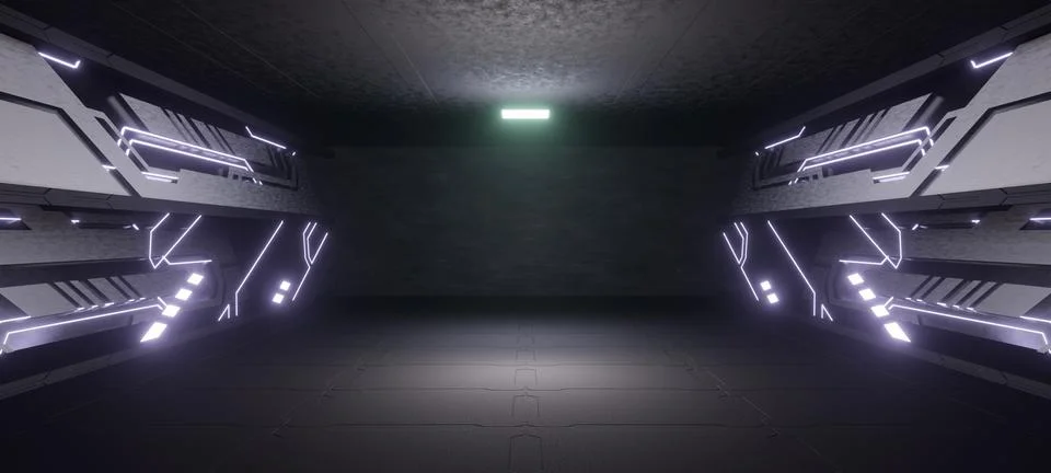 Futuristic empty space corridor with glow light and reflection. Abstract back Stock Illustration