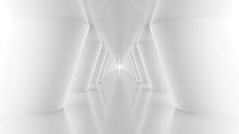 Futuristic empty white corridor with columns and bright light Stock Footage 235916249