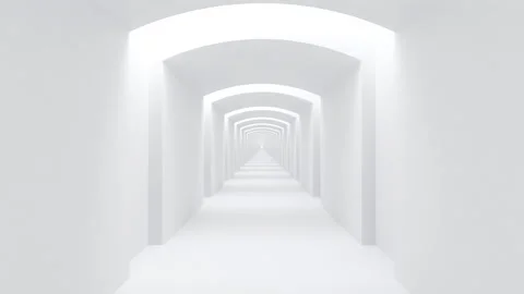 Futuristic empty white corridor with columns and bright light Stock Footage 329245600