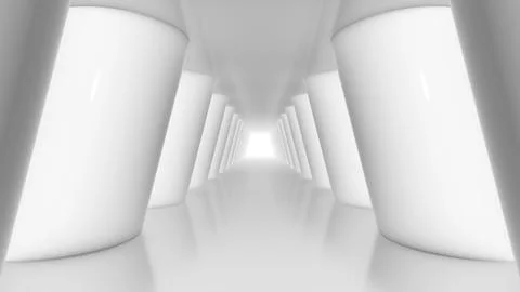 Futuristic empty white corridor with columns Ilustración de archivo