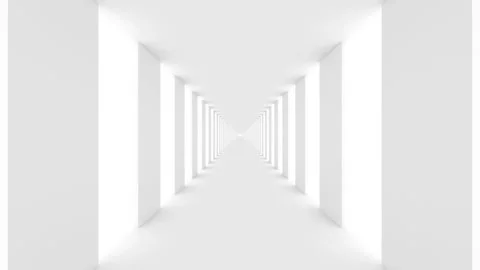 Futuristic empty white corridor with rectangular walls and bright light Stock Footage 235911983