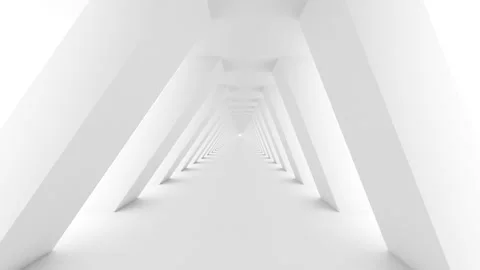 Futuristic empty white corridor with rectangular walls and bright light Stock Footage 237267871