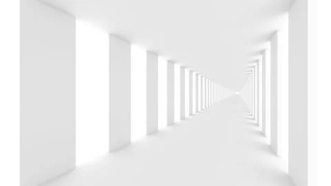 Futuristic empty white corridor with rectangular walls and bright light Stock Footage 237441878