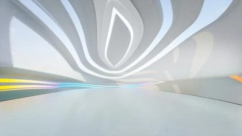 Futuristic empty white room interior with curved walls 3d rendering Stock Photos