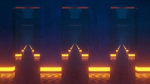 Futuristic endless sci fi columns 3d render Stock Illustration