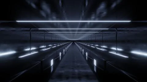Futuristic endless sci fi corridor 3d rendering illustration Stock Illustration