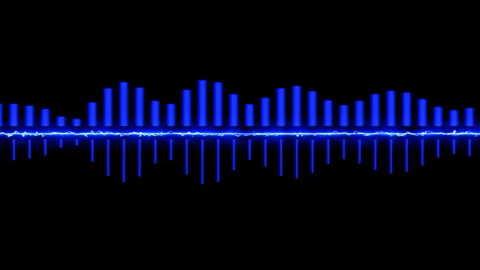 Futuristic energy equalizer music chart with blue electric line, party backdrop Stock Footage 266296989