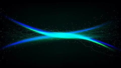 Futuristic energy flow with intersecting neon lines and shimmering dust on .. Stock Illustration