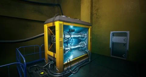 Futuristic energy source inside a high tech facility with glowing components Stock Illustration