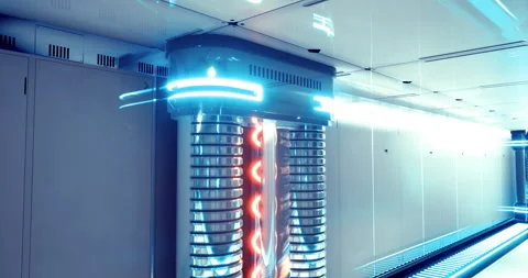 Futuristic energy system in a tech facility with glowing features Stock Footage 309871648