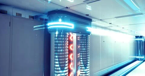 Futuristic energy system in a tech facility with glowing features Illustrazione stock