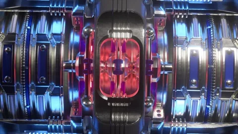 Futuristic engine core with intricate details and glowing red elements pulsates Stock Footage 310171744
