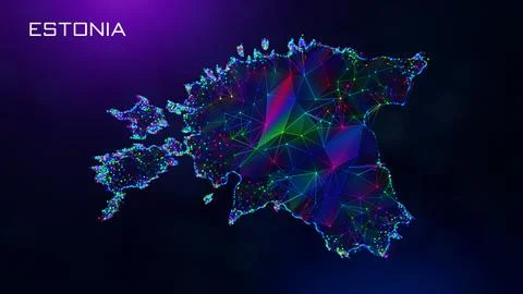 Futuristic Estonia Map Polygonal Connected Lines And Dots Network Wireframe  イラスト素材